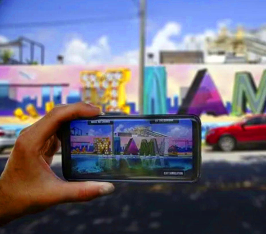 Mobile augmented reality view connecting the physical neighborhood with interactive spatial layers